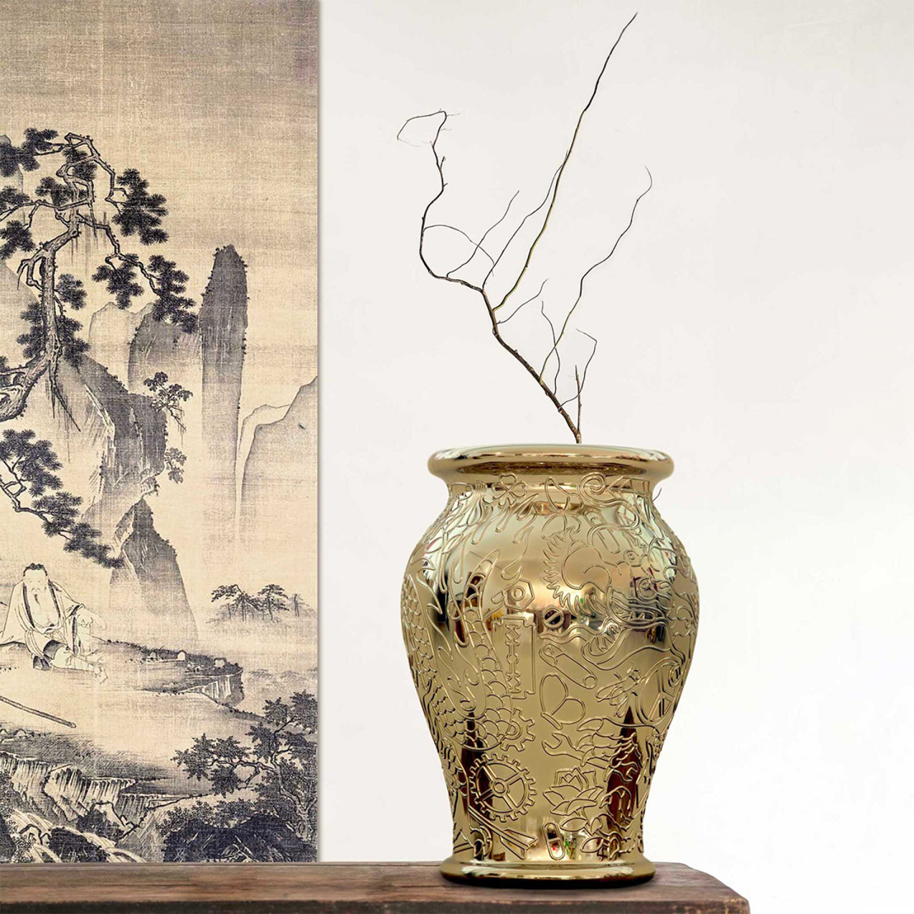 Ming Planter and Champagne Cooler Metal Finish