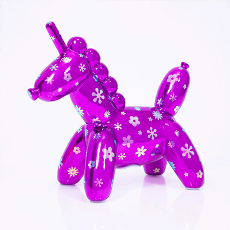 Balloon money bank unicorn w flowers